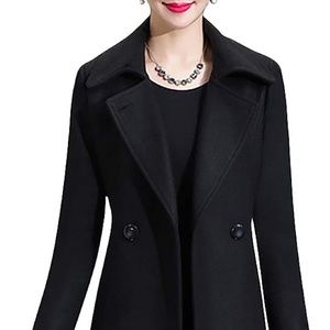 Aprsfn Women's Elegant Solid Color Mid-Length Thicken Warm Wool Blend Coat